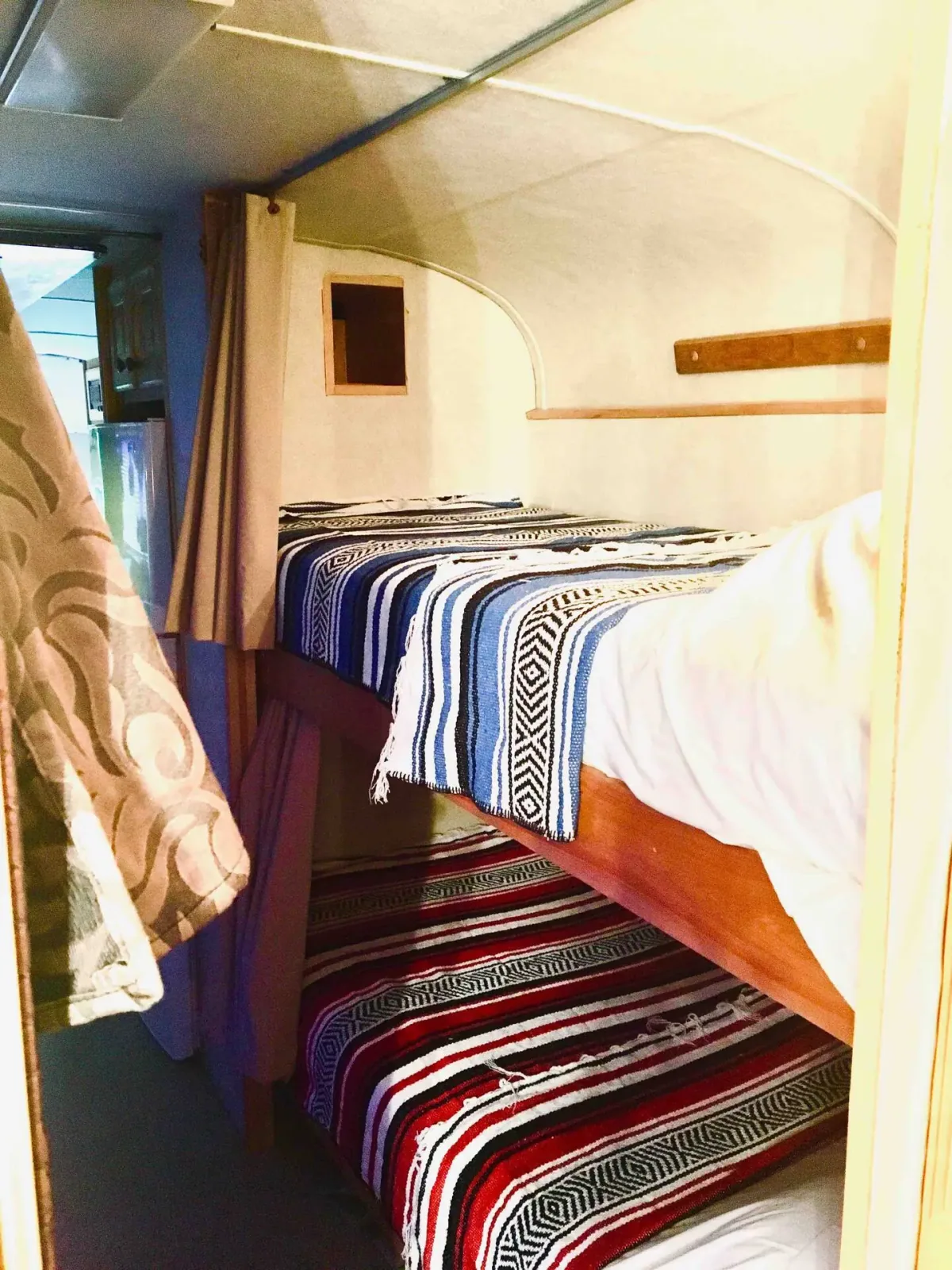 Two genuine passenger-side bunks inside the vintage Eagle tour bus