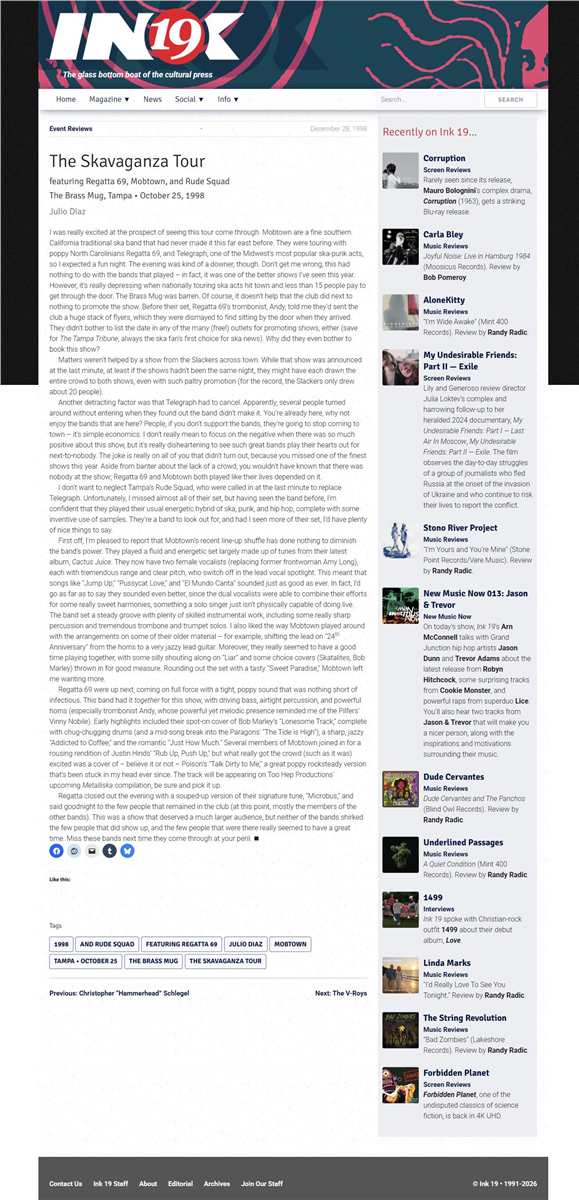 Ink 19 — Julio Diaz review, Brass Mug 25 October 1998